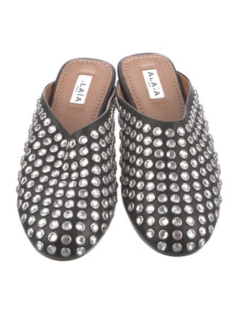 Alaïa Leather Crystal Embellishments Mules