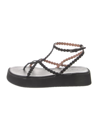 Alaïa Suede Scalloped Accent T-Strap Sandals