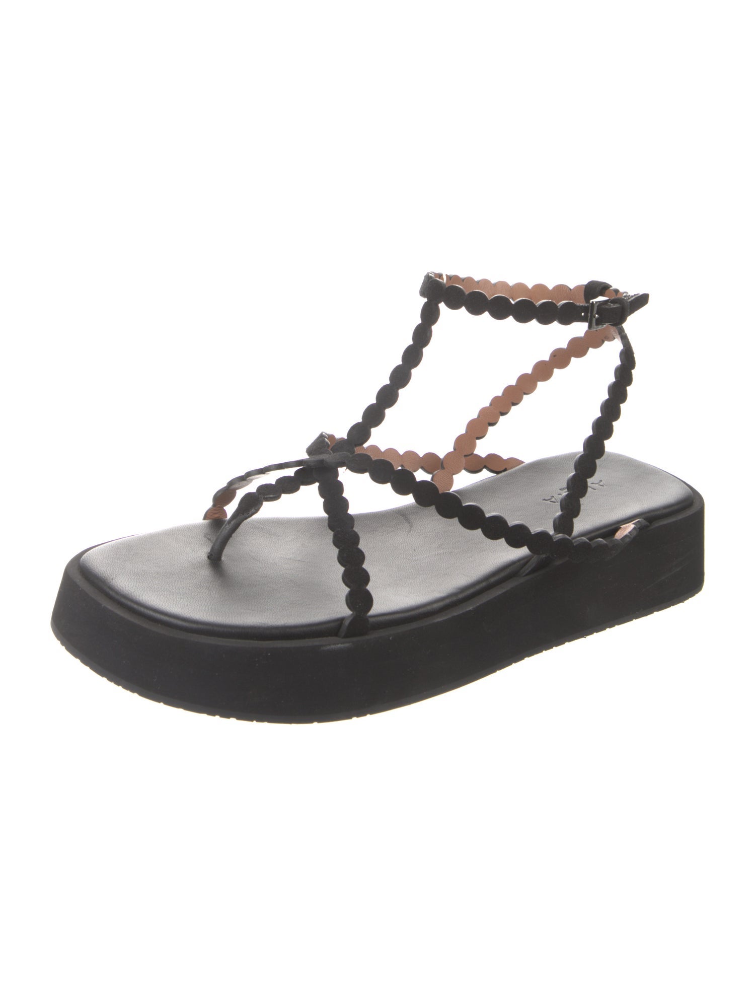Alaïa Suede Scalloped Accent T-Strap Sandals