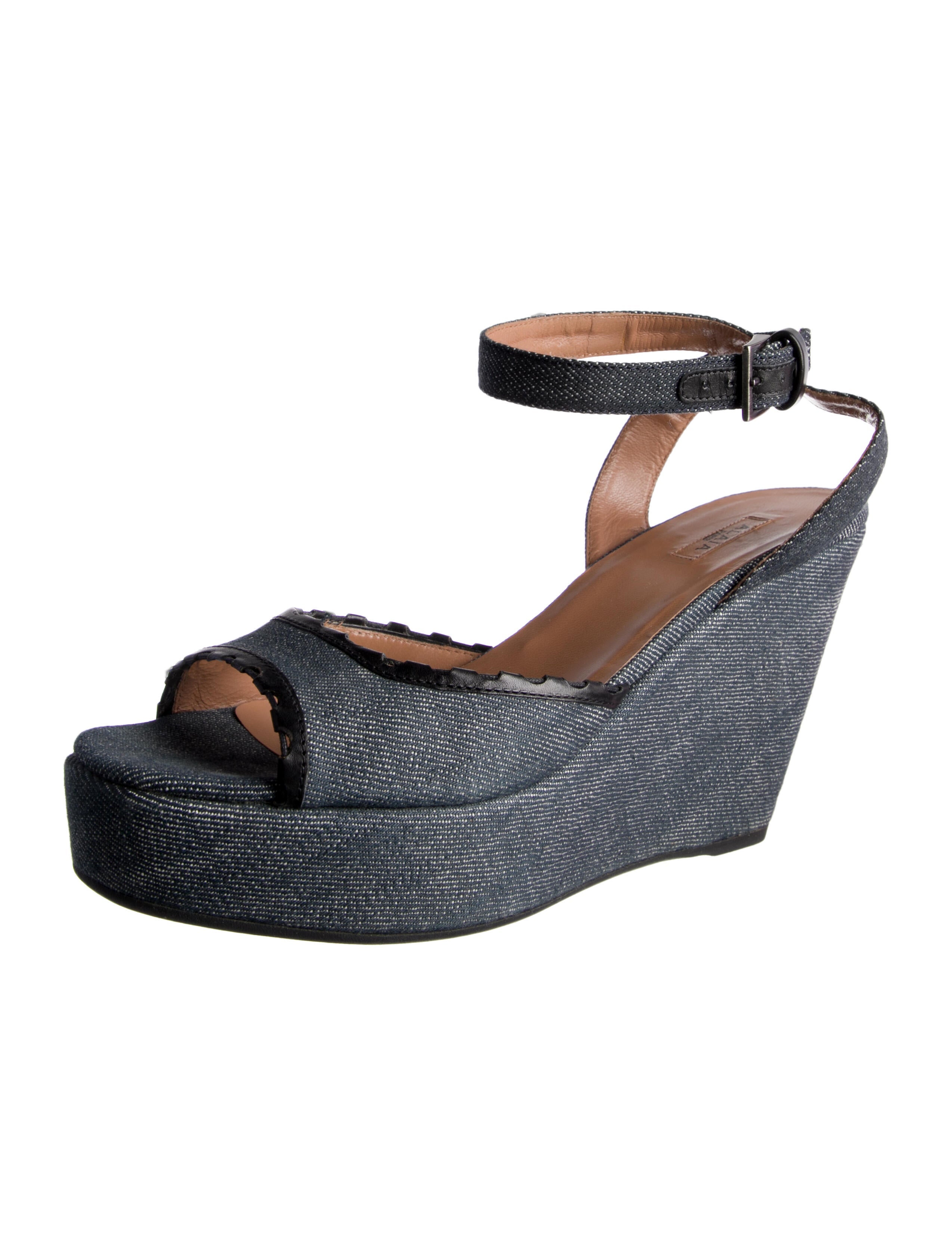 Alaïa Denim Leather Trim Embellishment Espadrilles