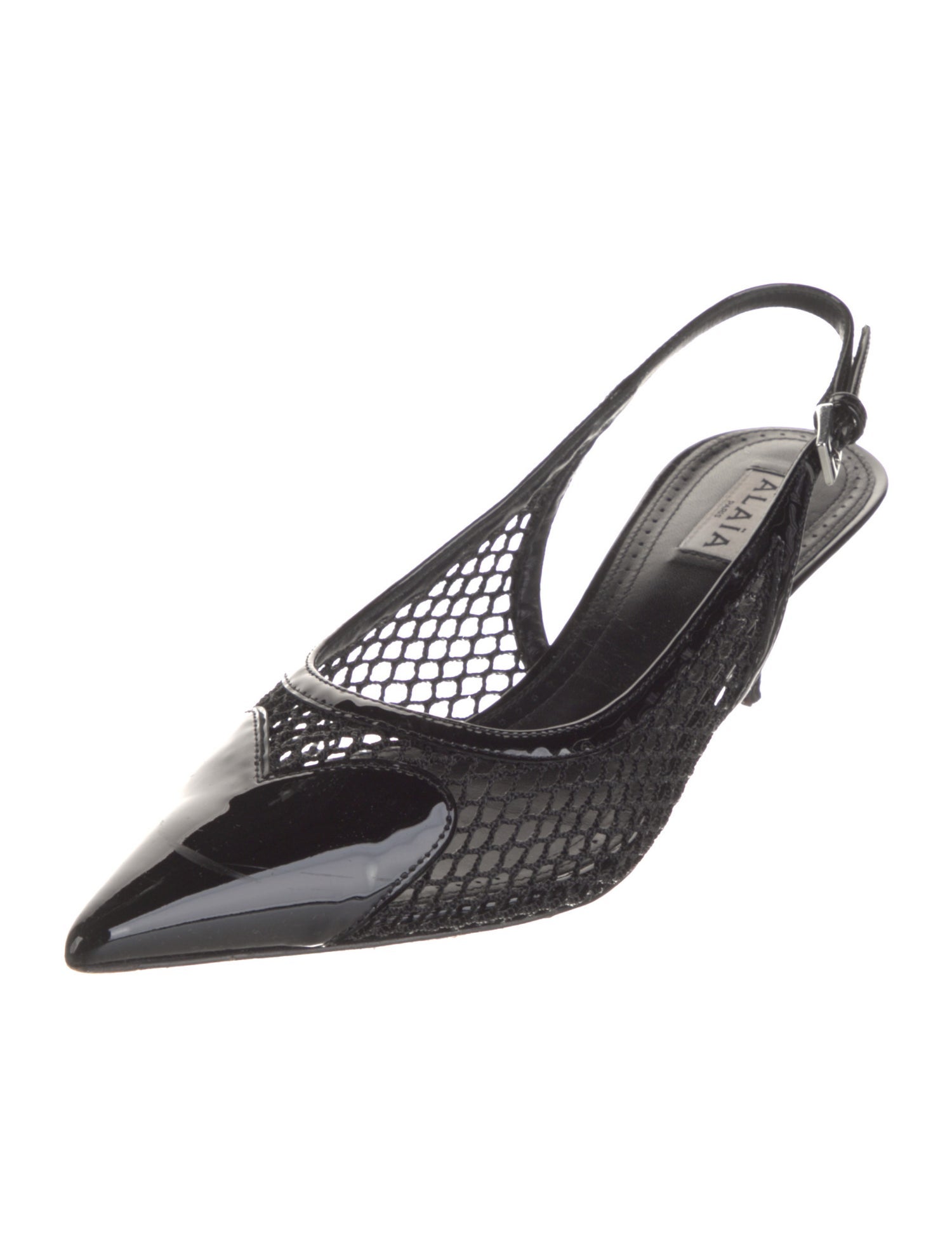 Alaïa Mesh Leather Trim Embellishment Slingback Pumps