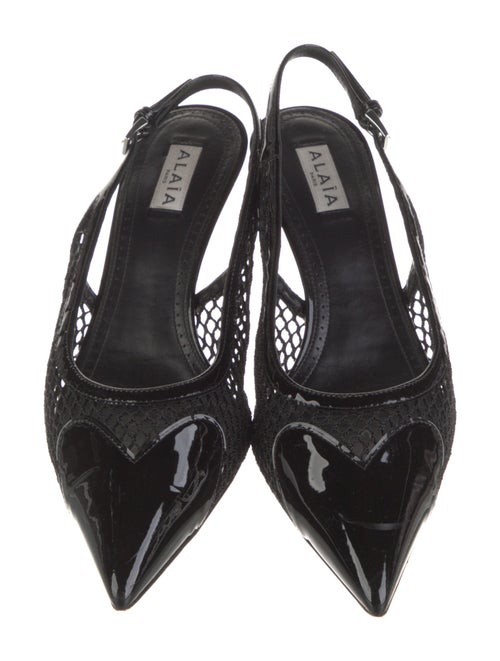 Alaïa Mesh Leather Trim Embellishment Slingback Pumps