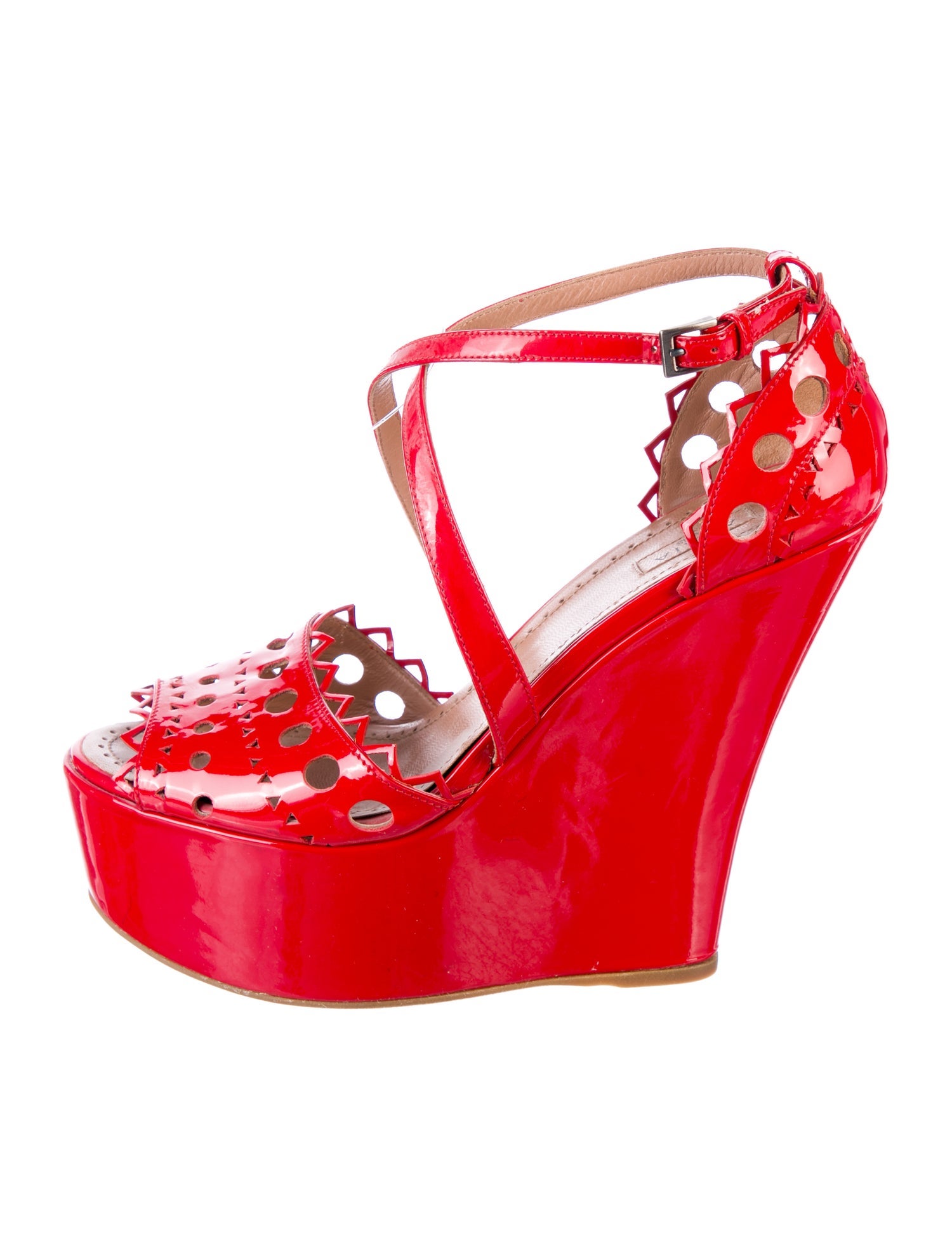 Alaïa Patent Leather Lasercut Accents Sandals