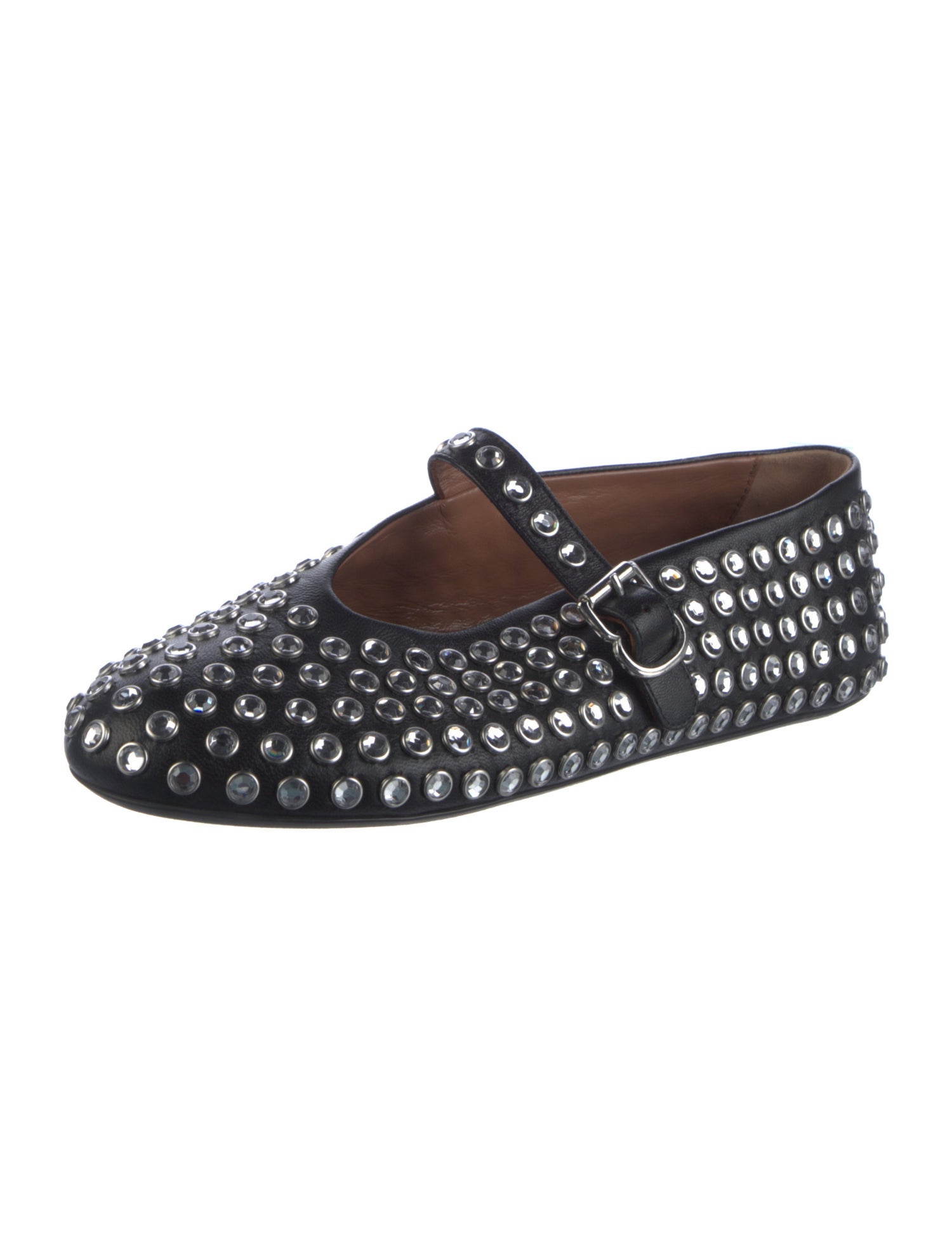 Alaïa Leather Crystal Embellishments Mary Jane Flats