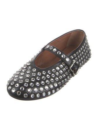 Alaïa Leather Crystal Embellishments Mary Jane Flats