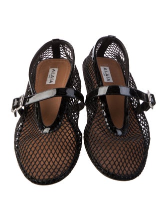Alaïa Mesh Leather Trim Embellishment Mary Jane Flats