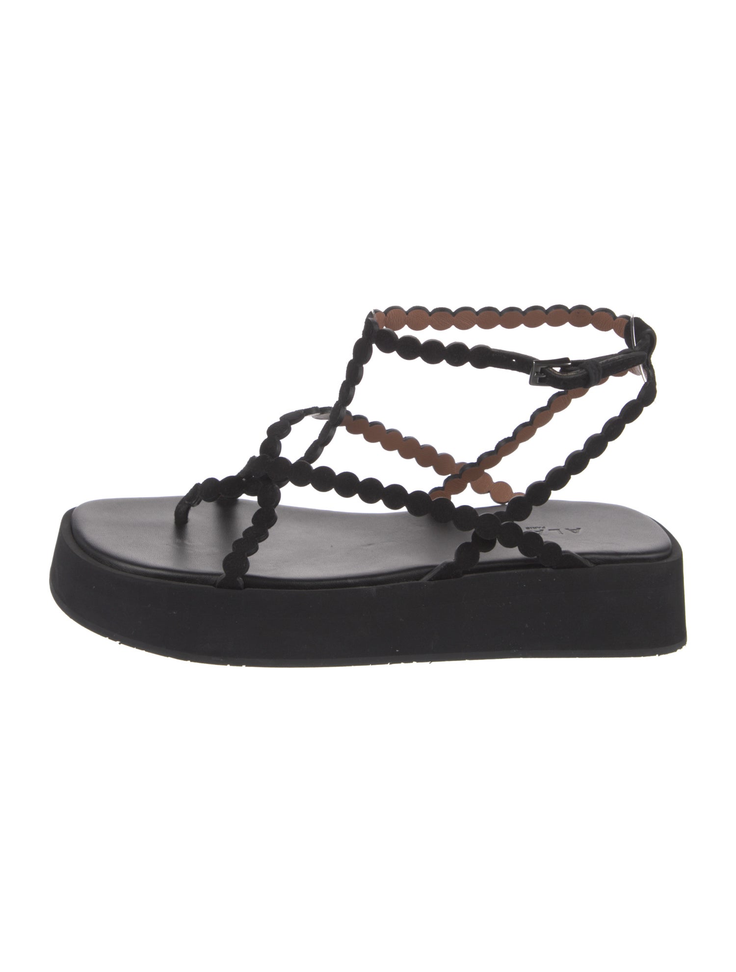 Alaïa Suede Scalloped Accent T-Strap Sandals