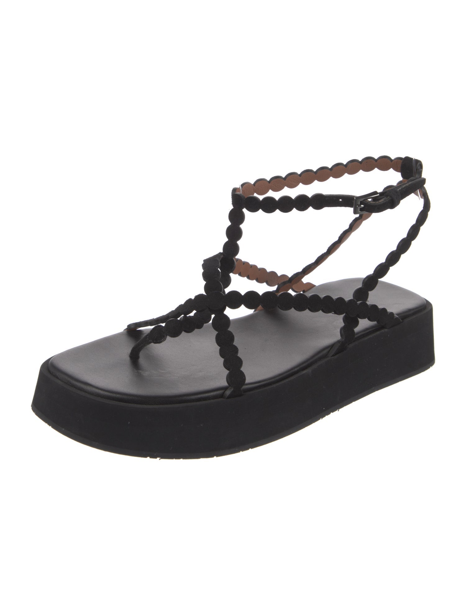Alaïa Suede Scalloped Accent T-Strap Sandals