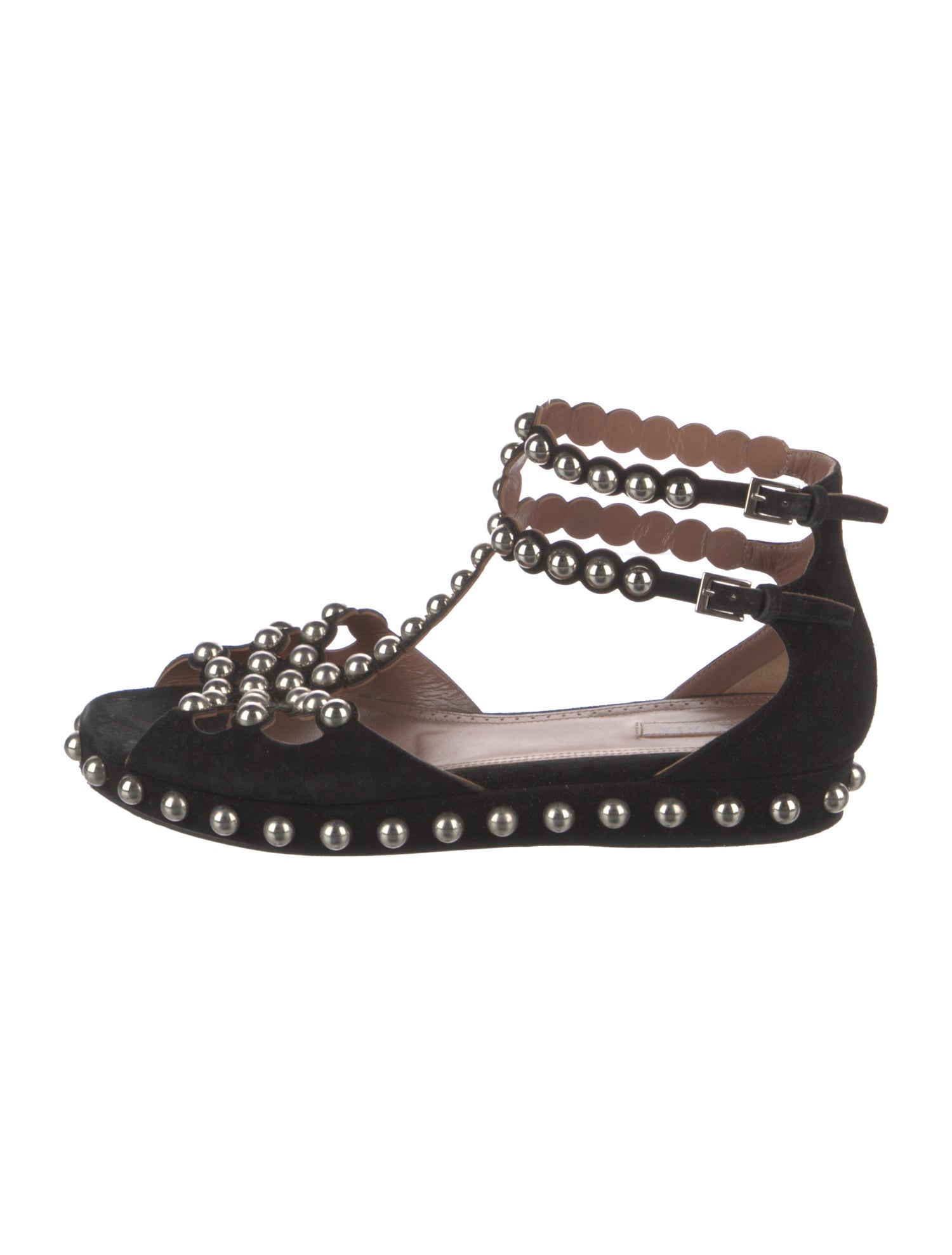 Alaïa Suede Studded Accents T-Strap Sandals