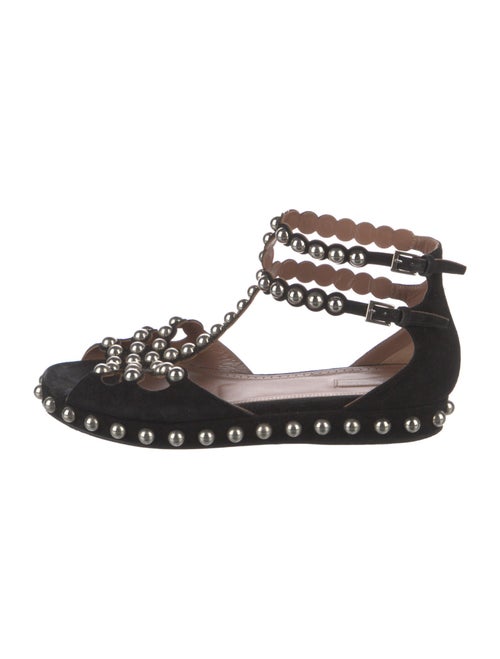 Alaïa Suede Studded Accents T-Strap Sandals