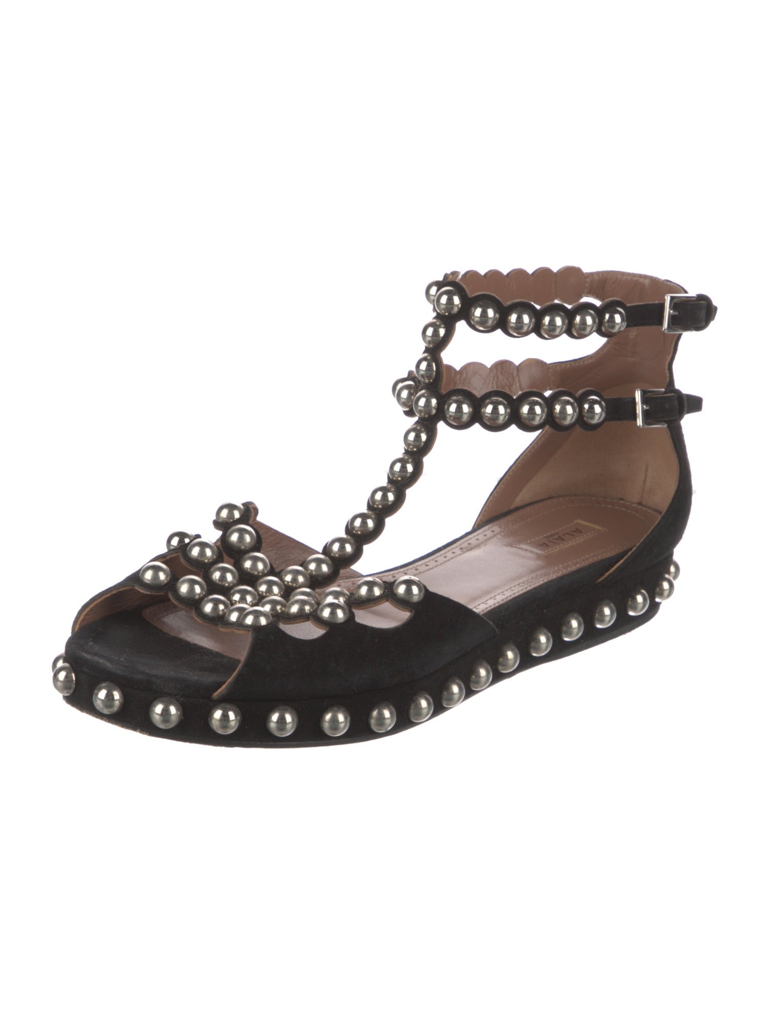 Alaïa Suede Studded Accents T-Strap Sandals