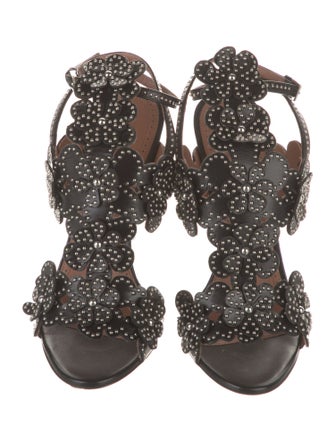 Alaïa Leather Studded Accents T-Strap Sandals