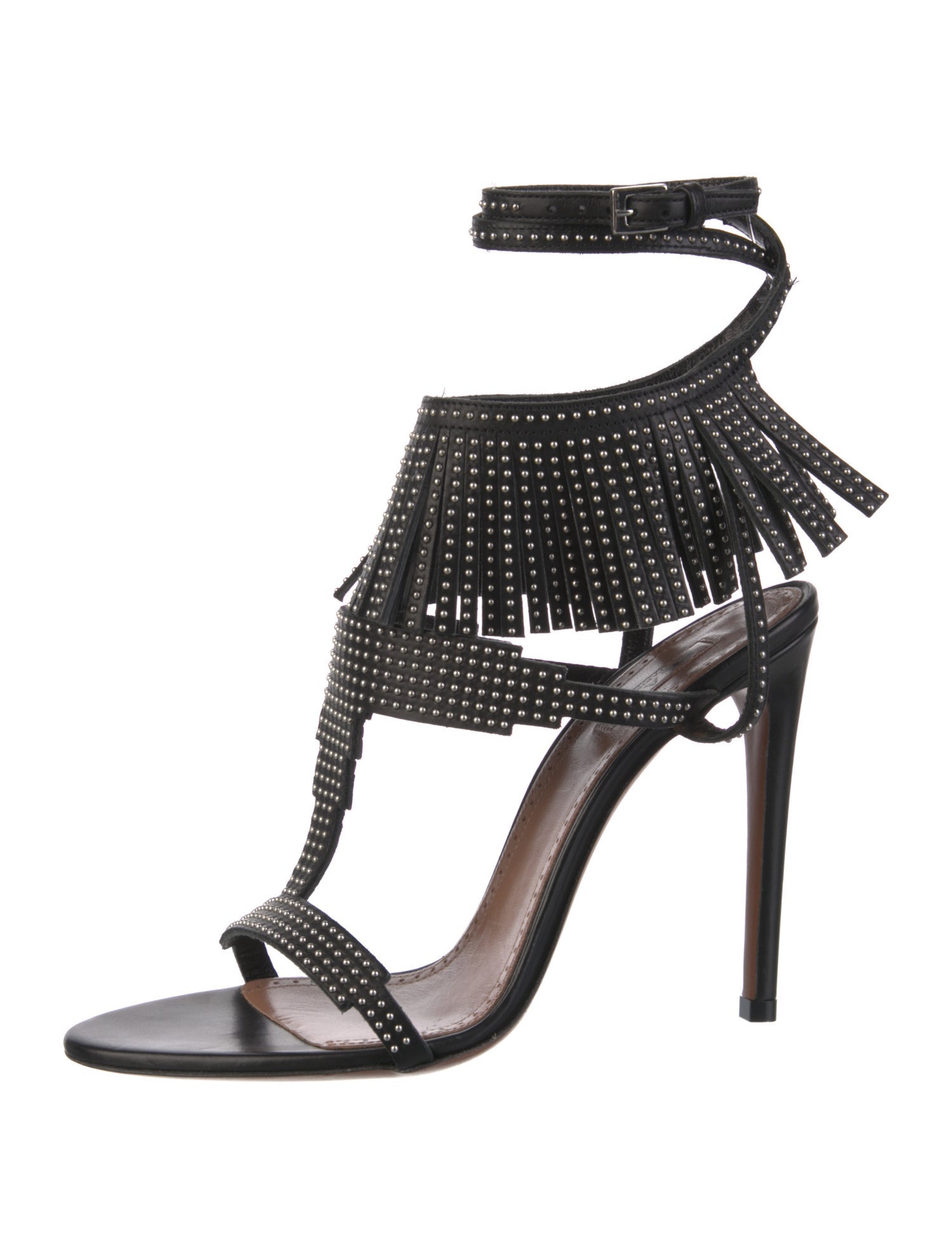 Alaïa Leather Studded Accents T-Strap Sandals