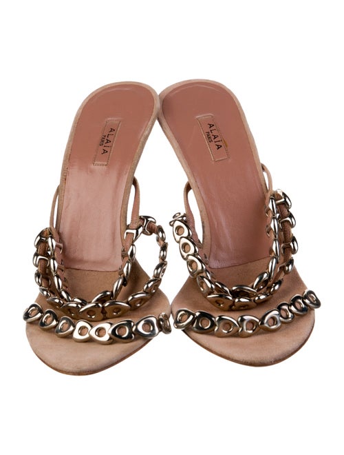Alaïa Suede Chain-Link Accents Slingback Sandals