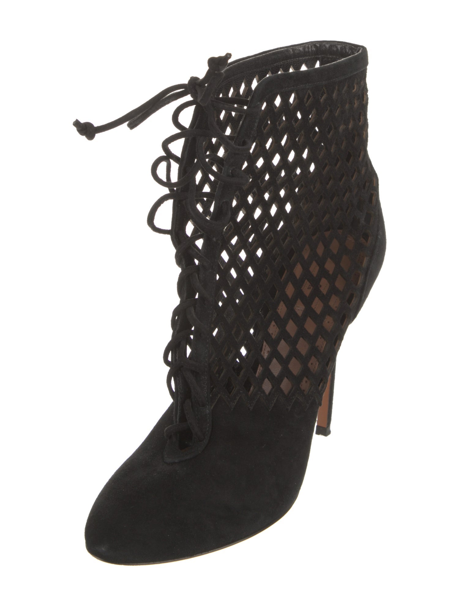 Alaïa Suede Eyelet Trim Lace-Up Boots