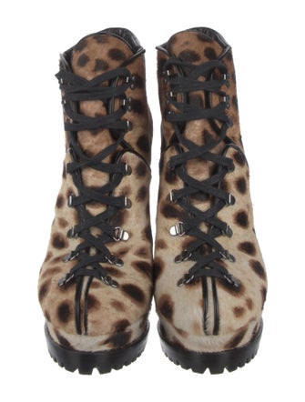 Alaïa Ponyhair Animal Print Lace-Up Boots
