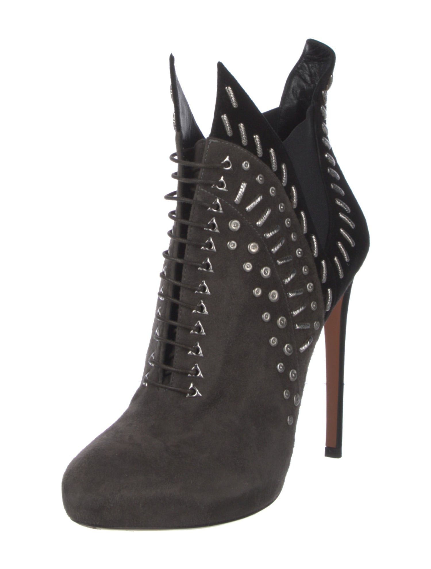 Alaïa Suede Colorblock Pattern Lace-Up Boots