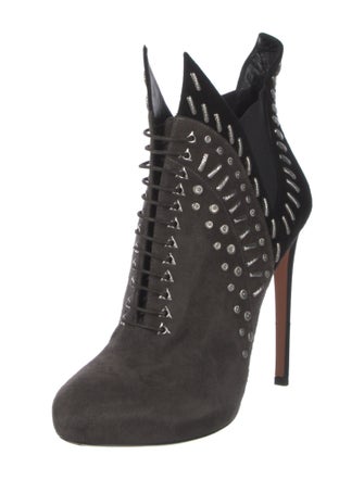 Alaïa Suede Colorblock Pattern Lace-Up Boots