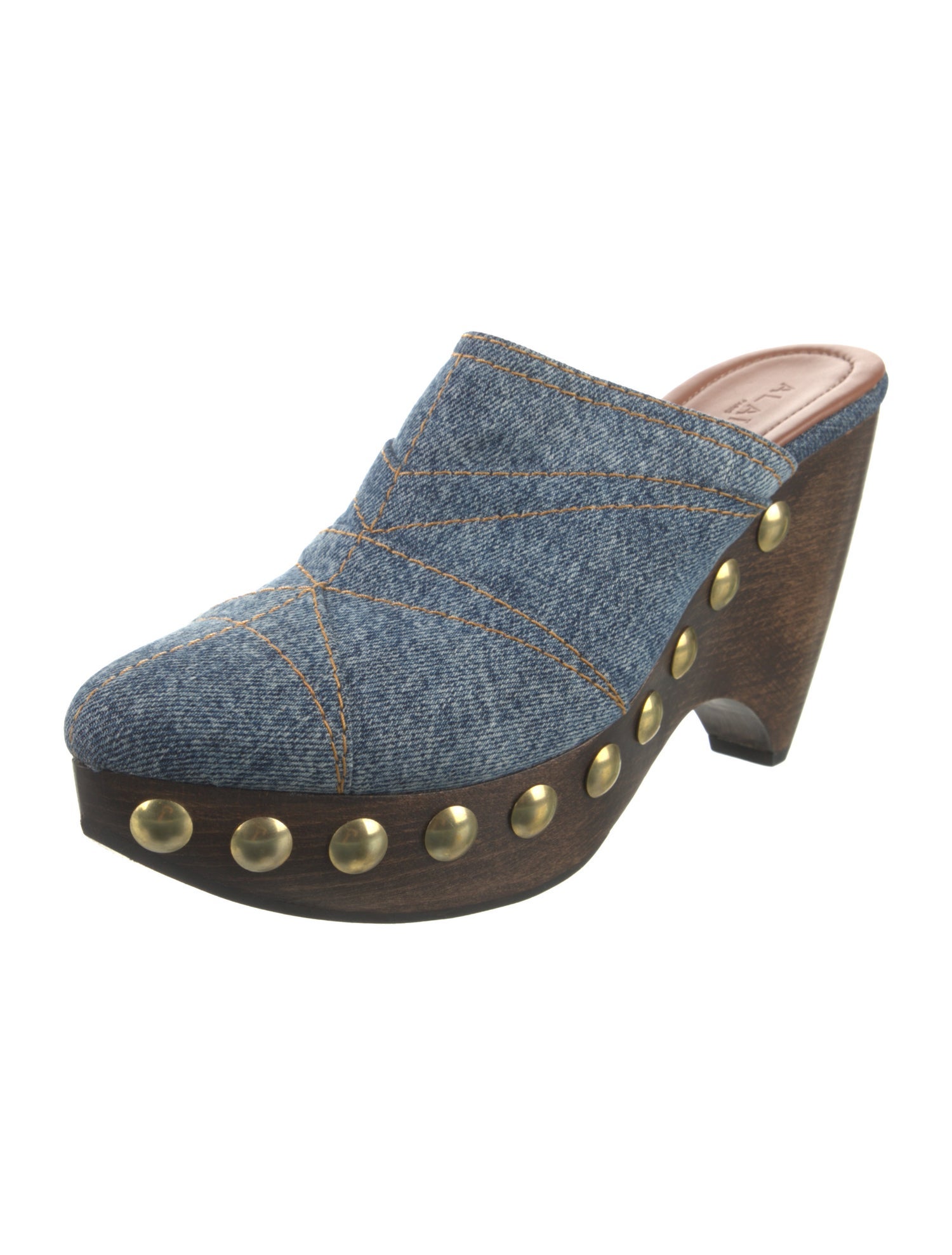 Alaïa Denim Colorblock Pattern Mules