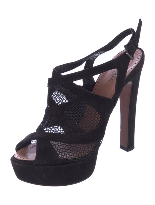 Alaïa Suede Mesh Accents T-Strap Pumps