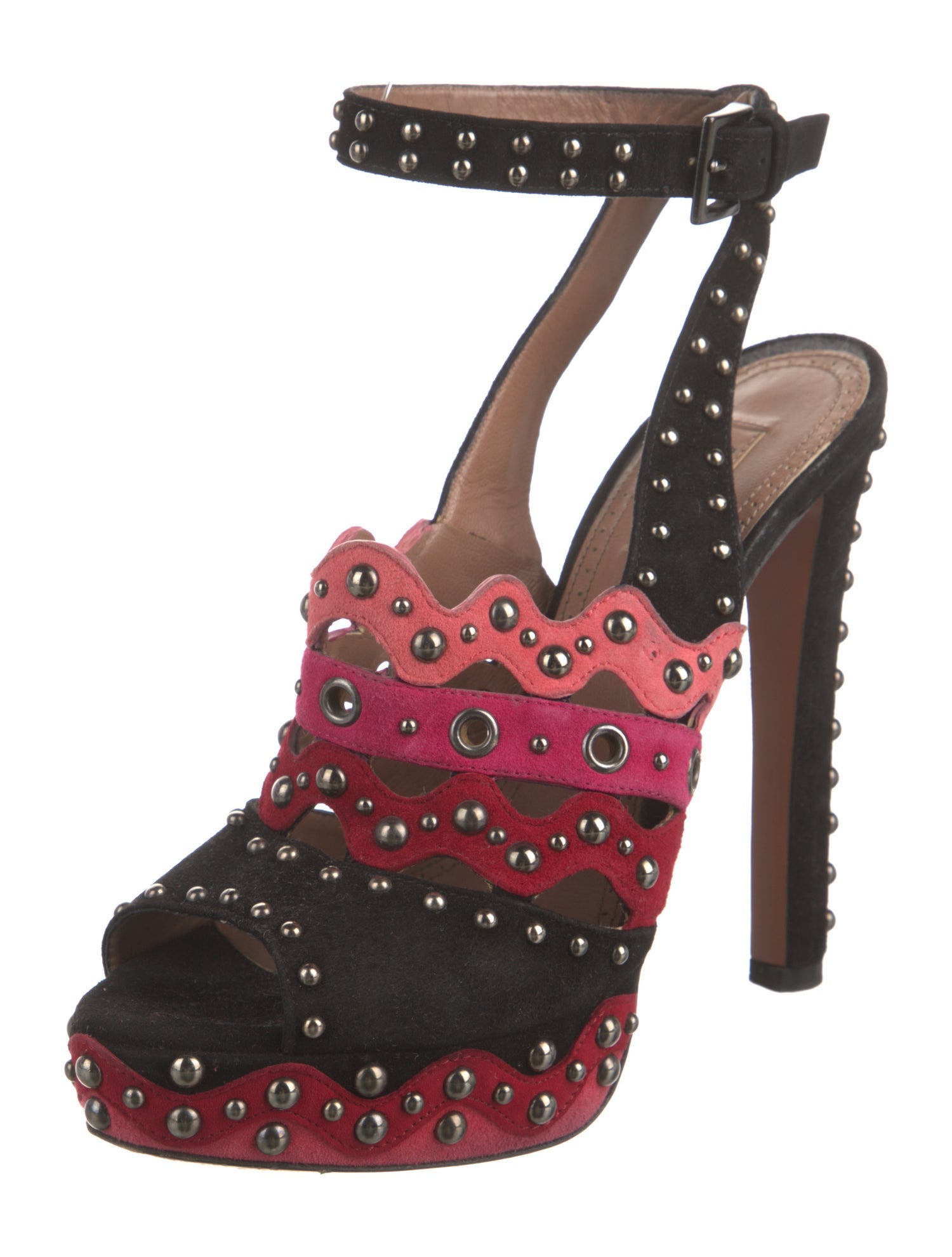 Alaïa Suede Colorblock Pattern Sandals