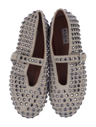 Alaïa Suede Crystal Embellishments Mary Jane Flats