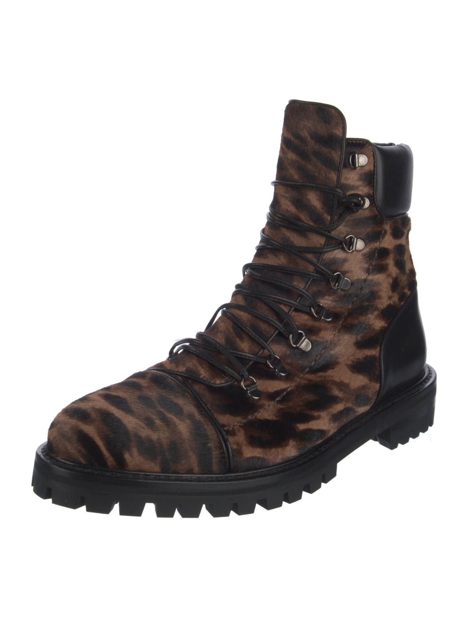 Alaïa Ponyhair Animal Print Combat Boots