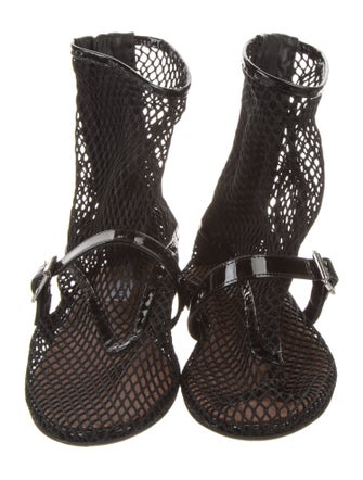 Alaïa Mesh Leather Trim Embellishment Boots