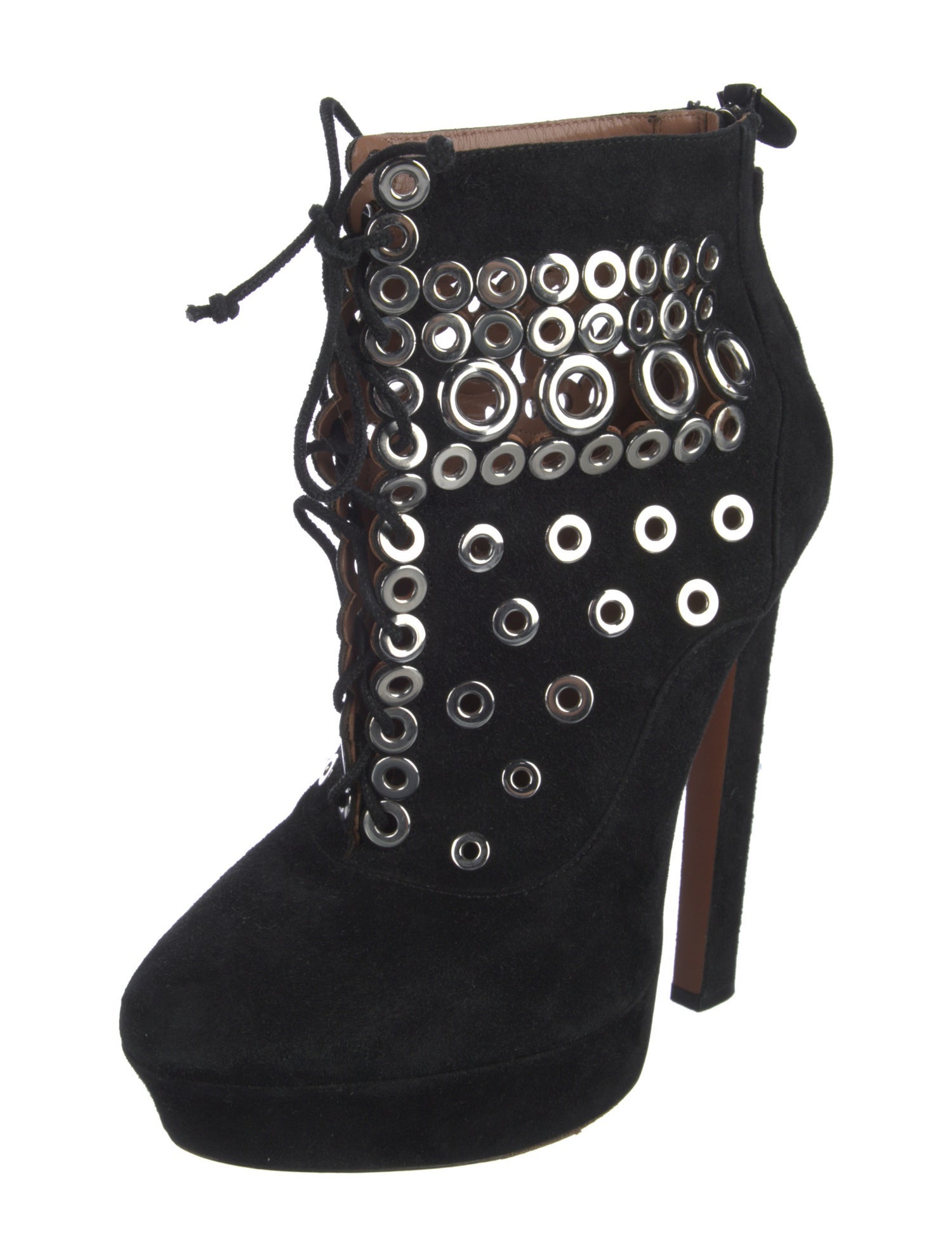 Alaïa Suede Studded Accents Lace-Up Boots