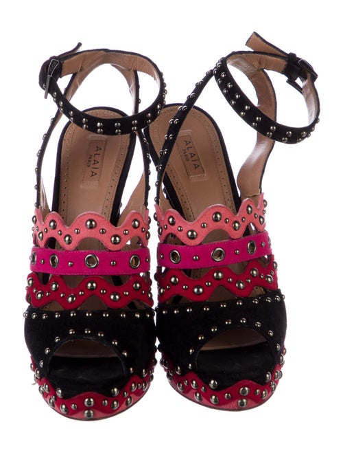 Alaïa Suede Colorblock Pattern Sandals