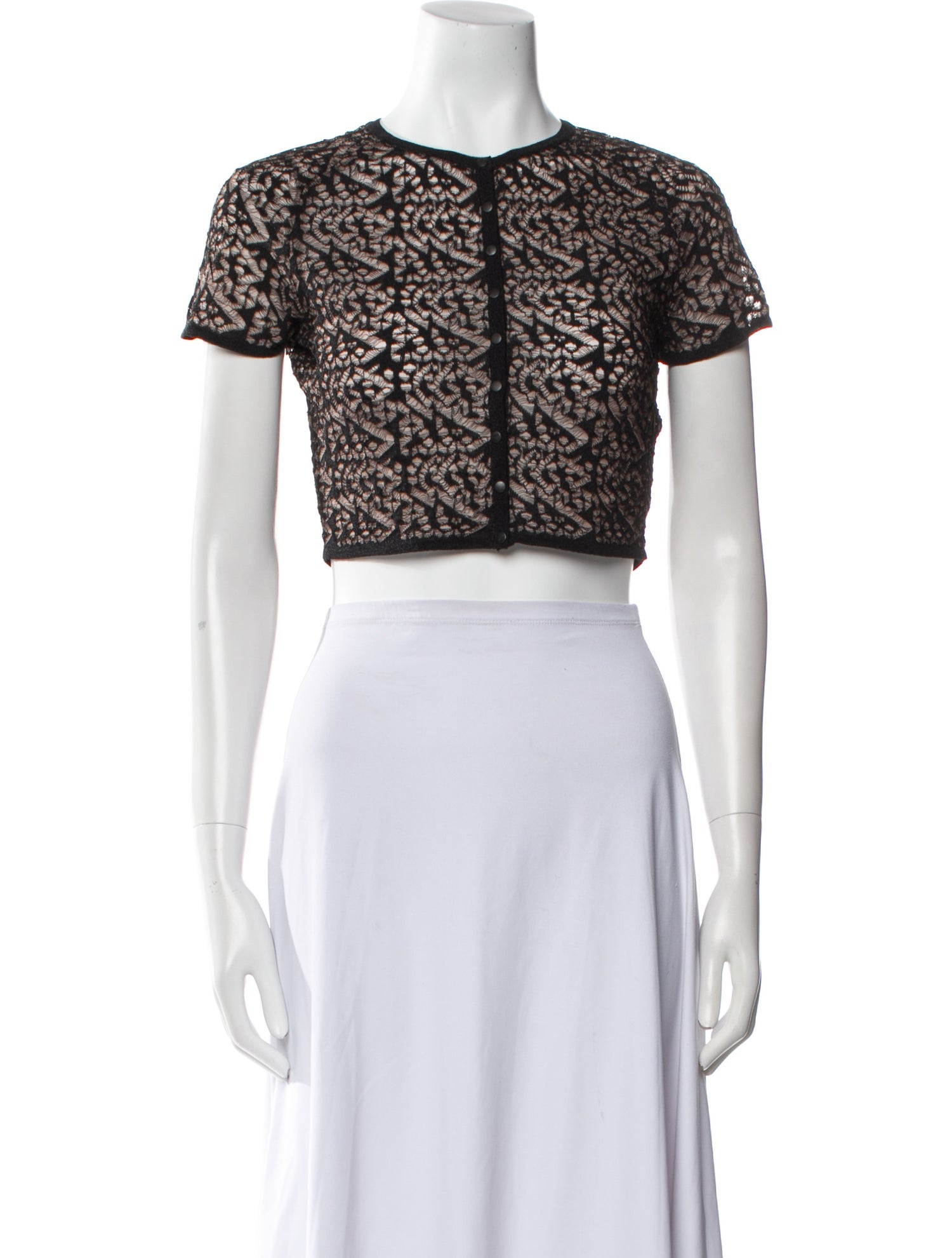 Alaïa Lace Pattern Crew Neck Crop Top
