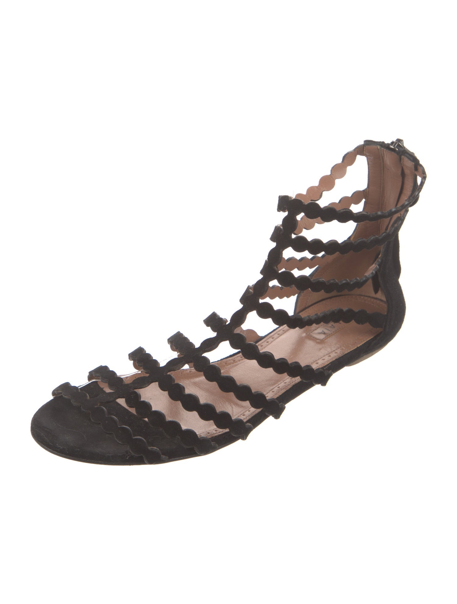 Alaïa Suede Scalloped Accent Gladiator Sandals