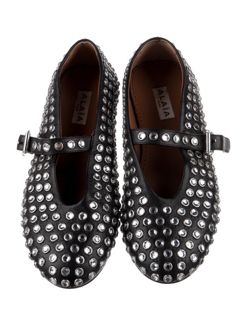 Alaïa Leather Crystal Embellishments Ballet Flats