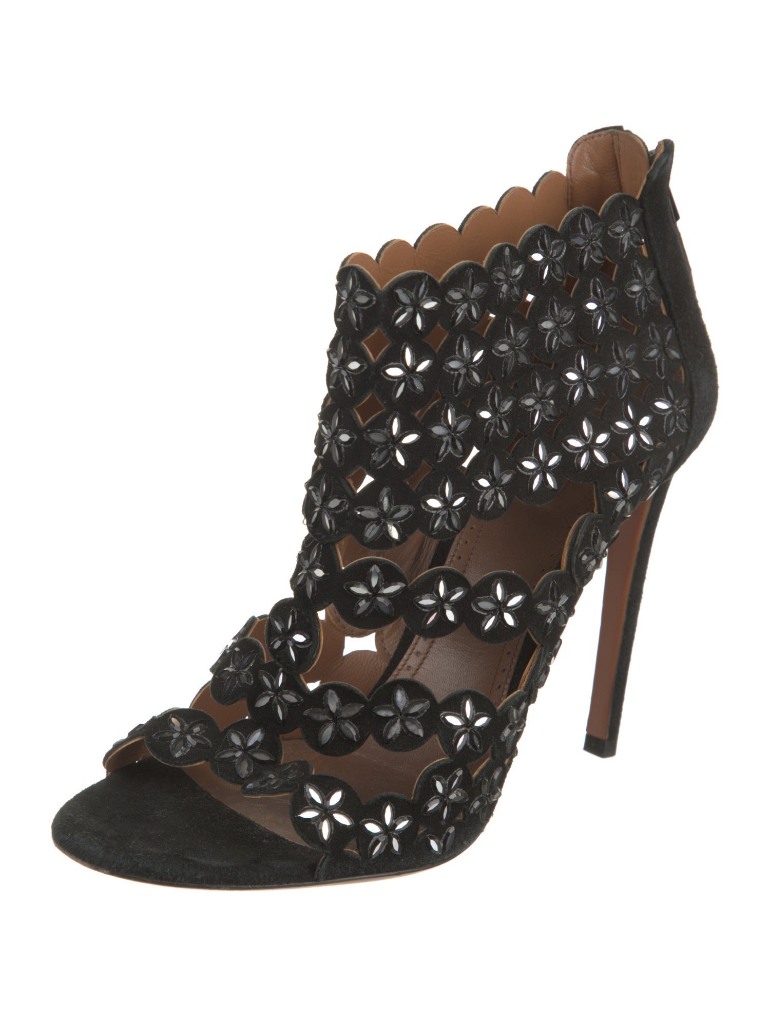 Alaïa Suede Crystal Embellishments Sandals