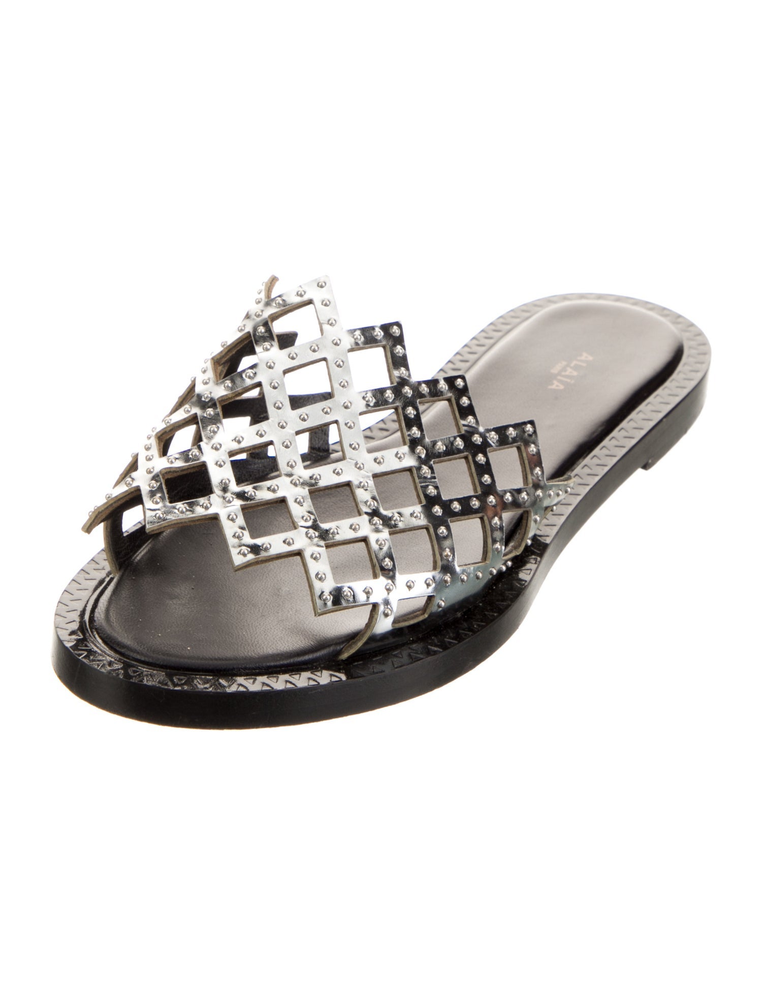 Alaïa Leather Colorblock Pattern Slides