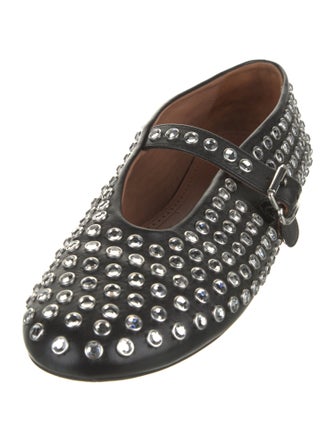 Alaïa Leather Crystal Embellishments Ballet Flats