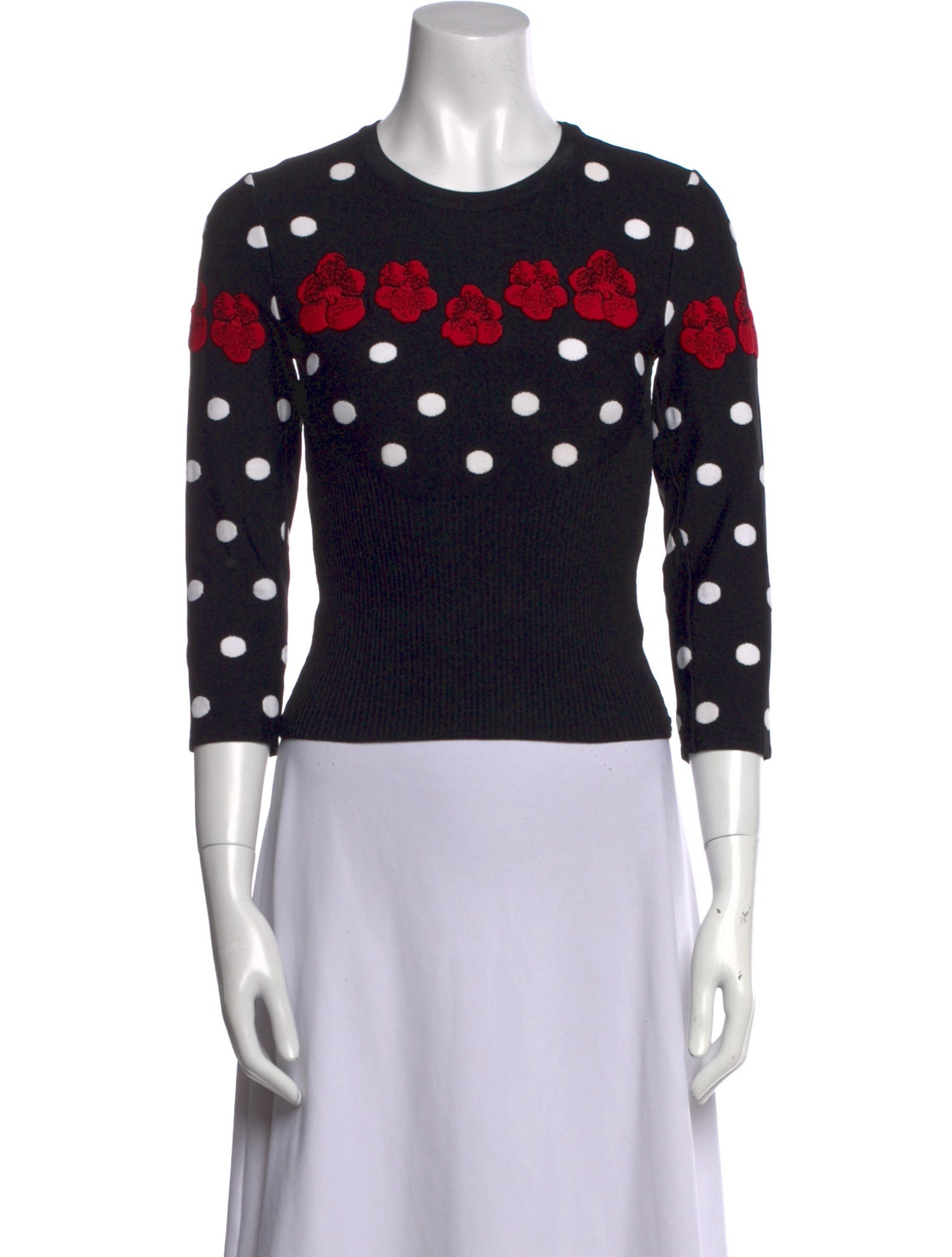 Alaïa Polka Dot Print Crew Neck Crop Top