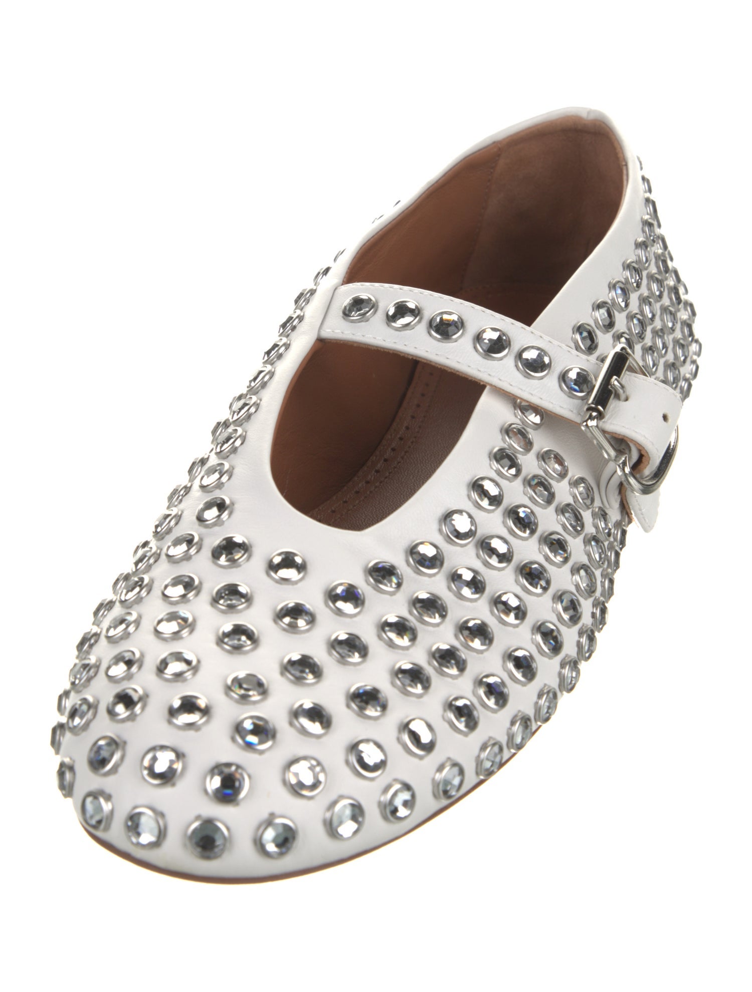 Alaïa Leather Crystal Embellishments Mary Jane Flats