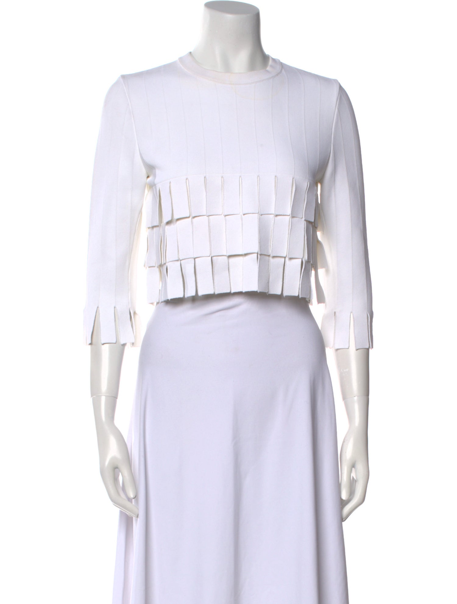 Alaïa Crew Neck Three-Quarter Sleeve Crop Top