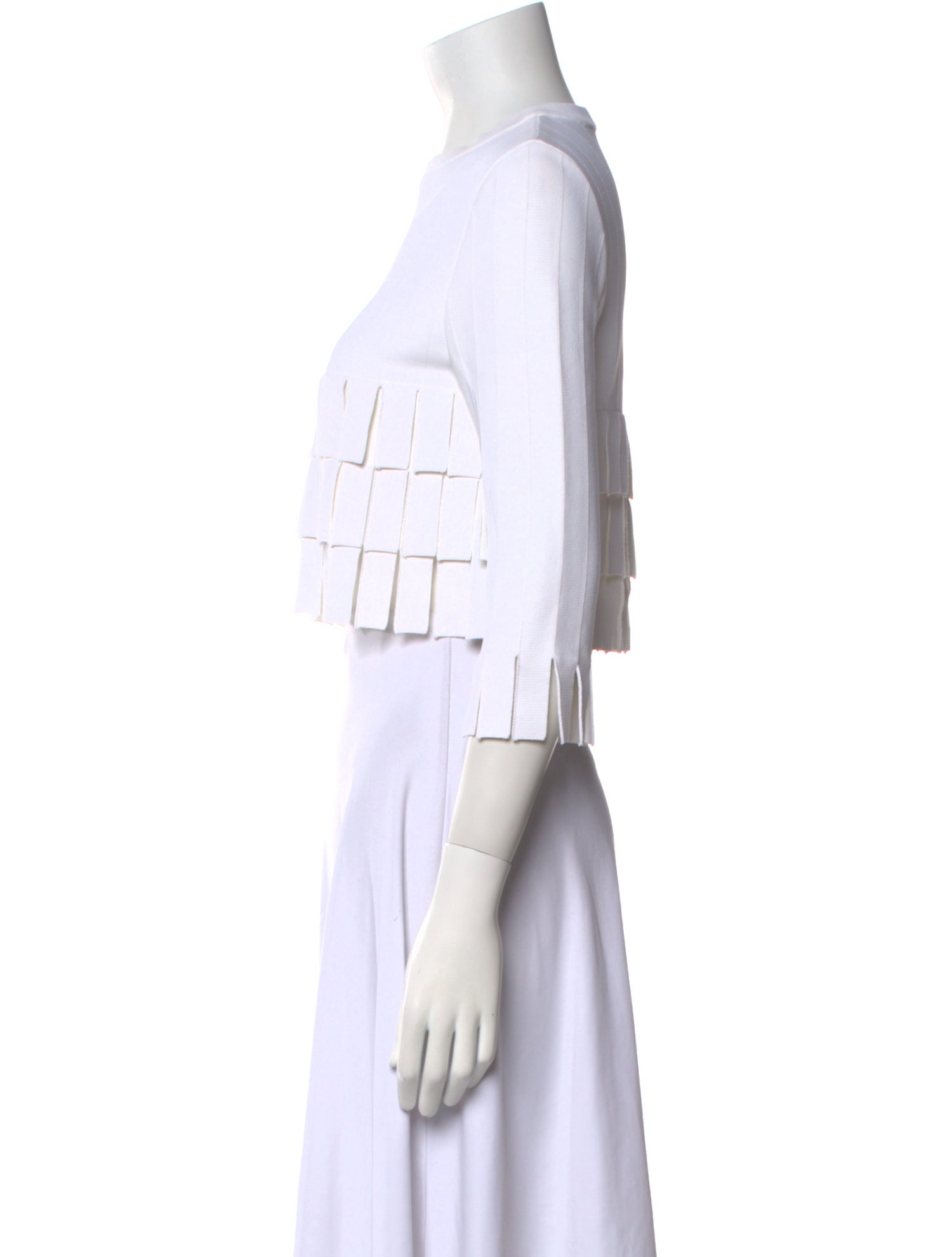 Alaïa Crew Neck Three-Quarter Sleeve Crop Top