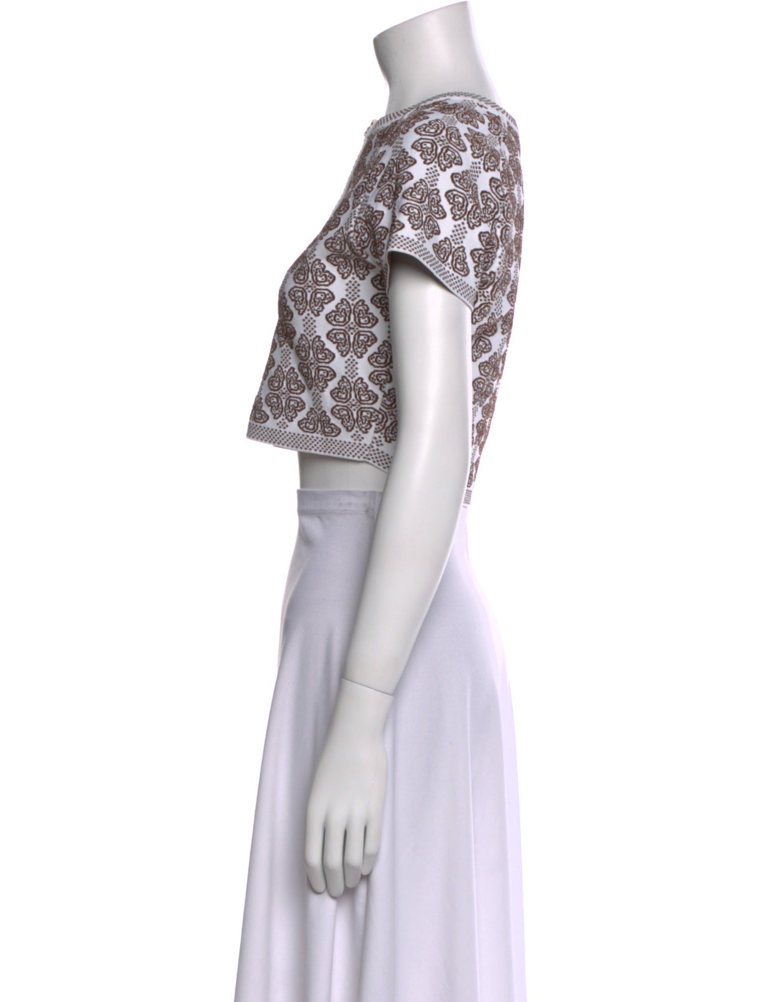 Alaïa Patterned Crew Neck Crop Top