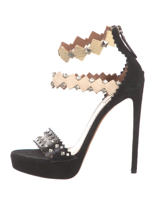 Alaïa Suede Colorblock Pattern Sandals
