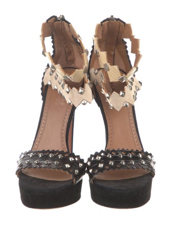 Alaïa Suede Colorblock Pattern Sandals