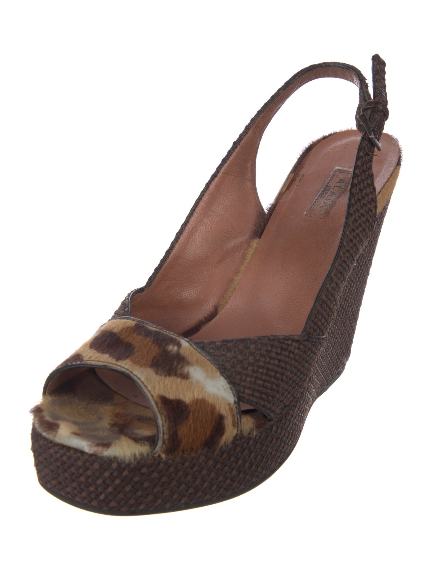 Alaïa Ponyhair Animal Print Slingback Sandals