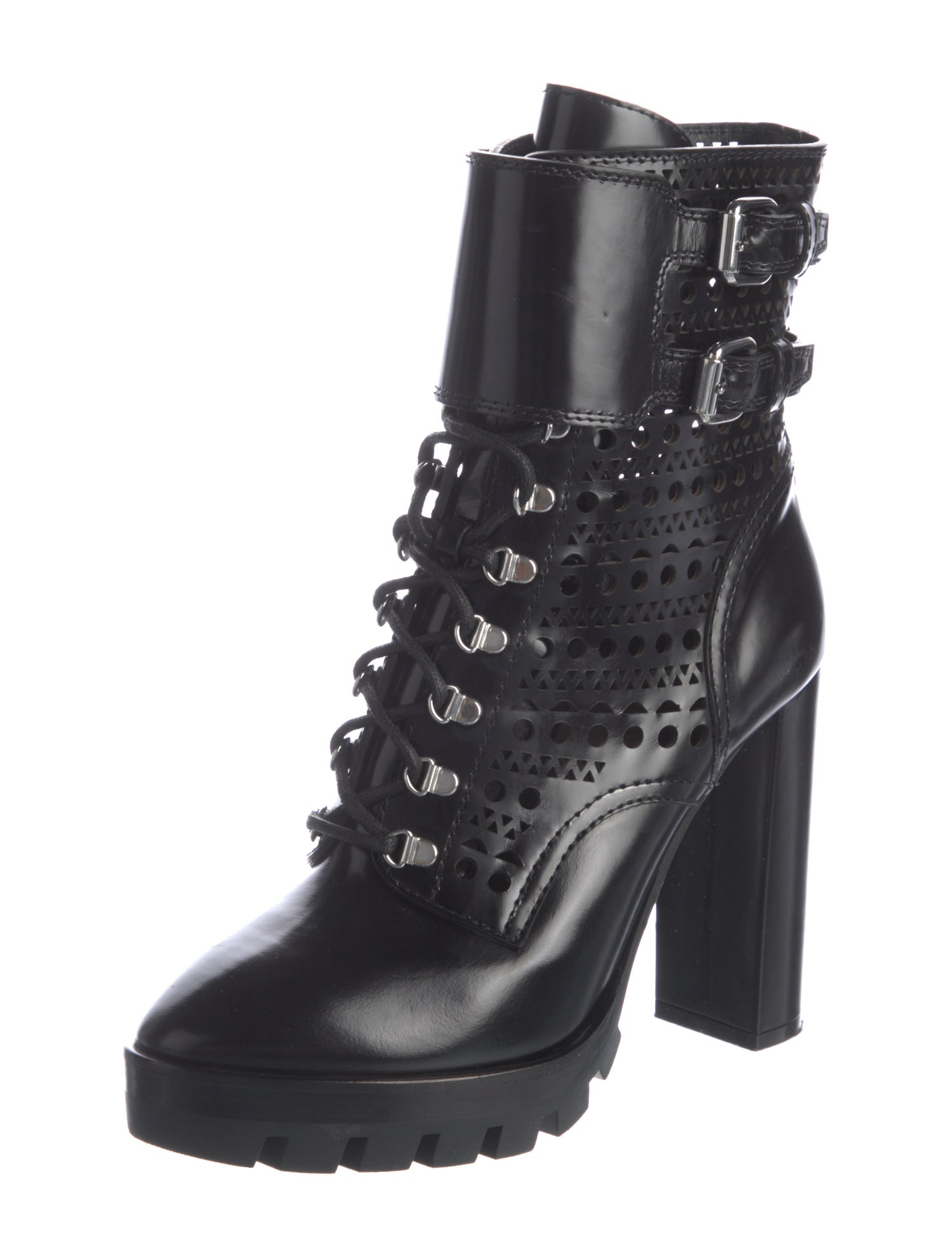 Alaïa Leather Lasercut Accents Combat Boots