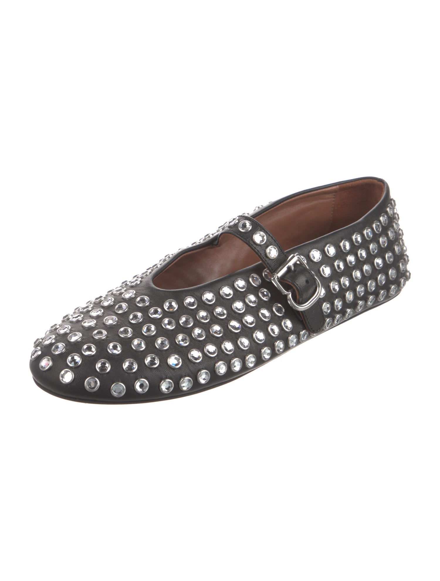 Alaïa Leather Crystal Embellishments Mary Jane Flats