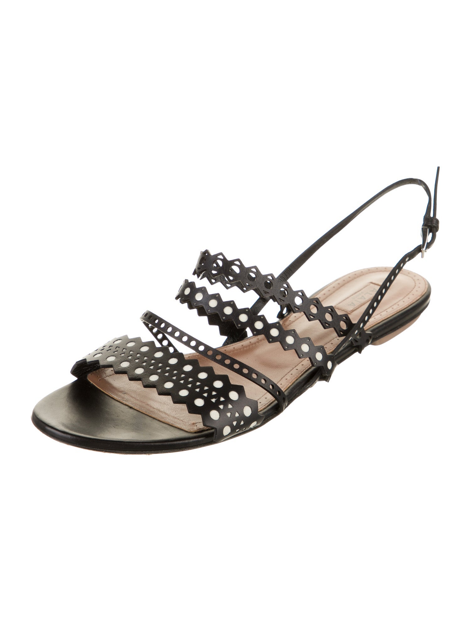 Alaïa Leather Lasercut Accents Slingback Sandals