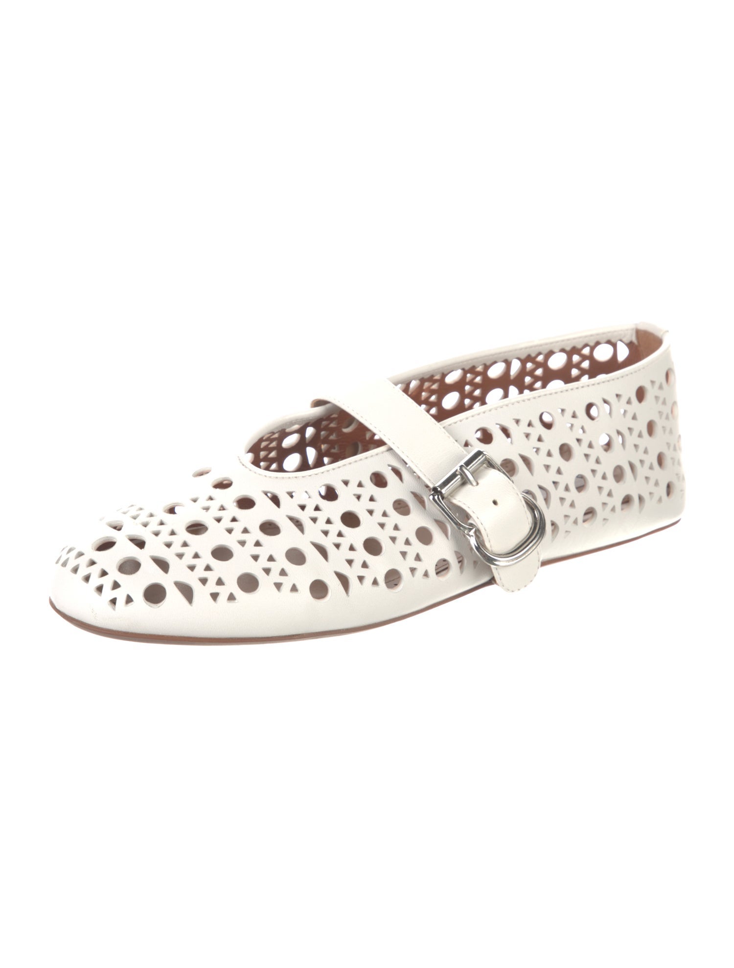 Alaïa Leather Patterned Mary Jane Flats