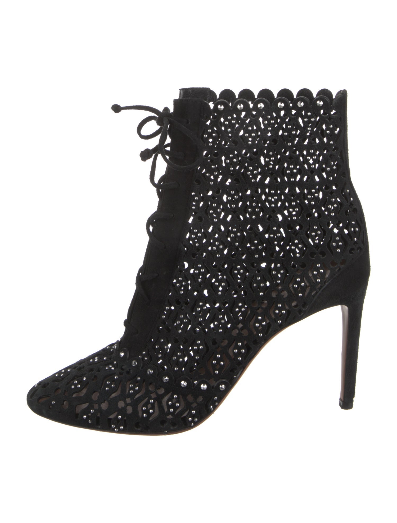 Alaïa Suede Lasercut Accents Lace-Up Boots