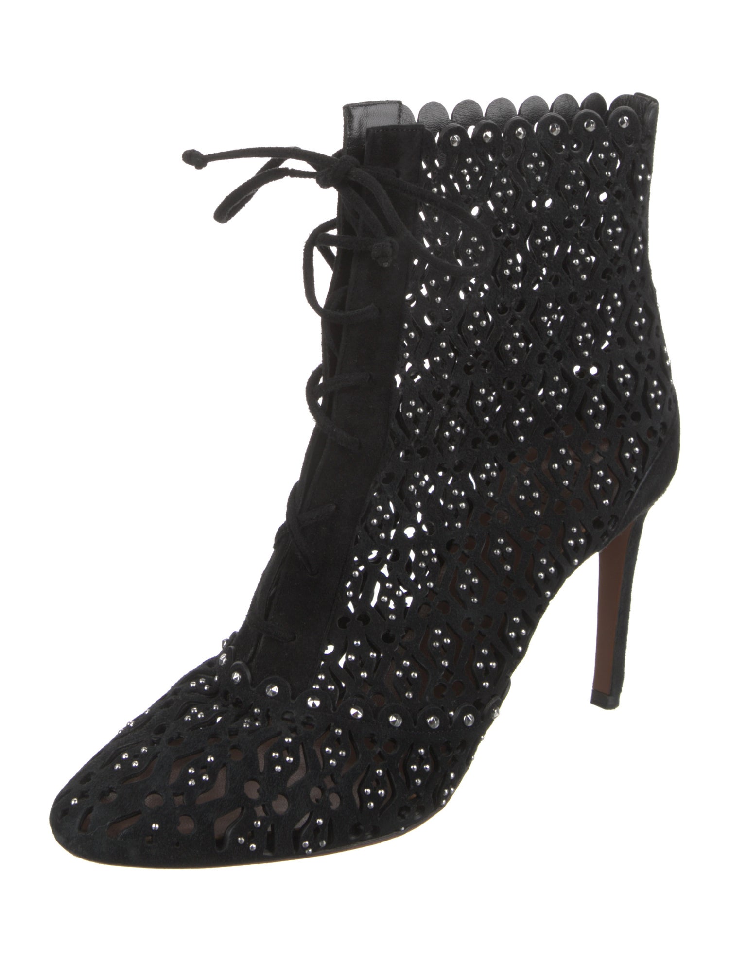 Alaïa Suede Lasercut Accents Lace-Up Boots